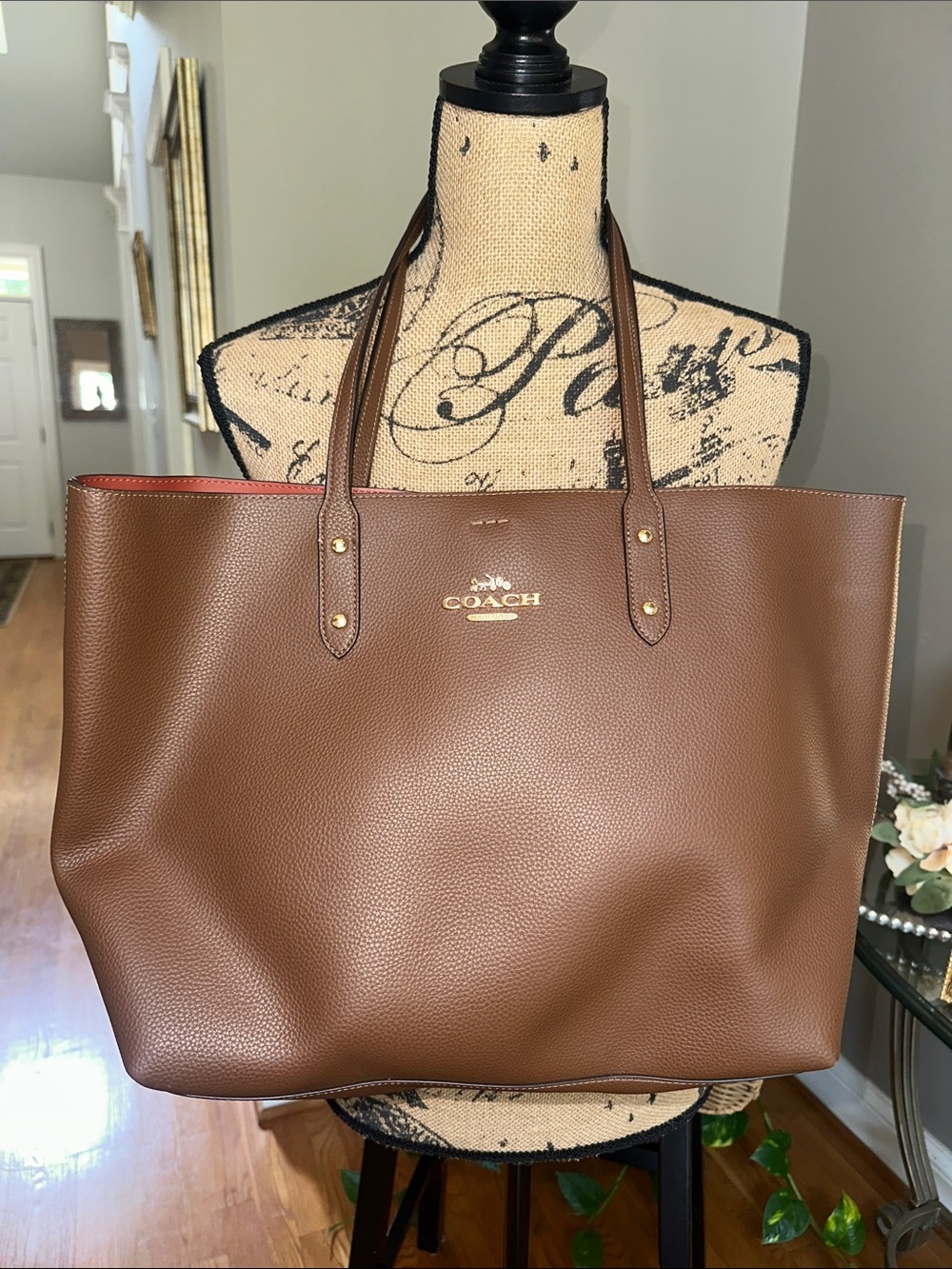 COACH Brown Pebbled Leather Tote with two tone Like new condition no tag